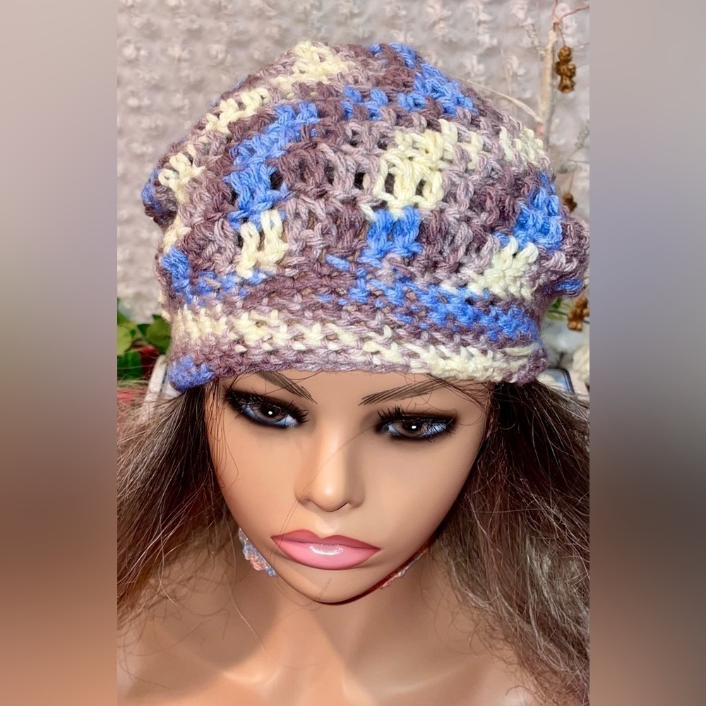 NWT Dr. L’s hand crocheted European Style Slouchy Hat Generous Stretch!